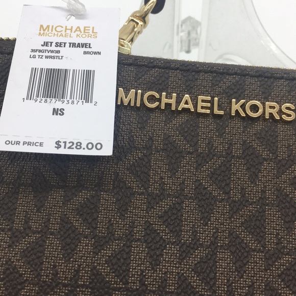 Michael Kors Jet Set Travel Brown Lg TZ Wristlet - Picture 8 of 8